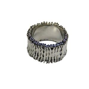 Inox Women's Polished Stainless Steel Textured Band Ring, Size 6